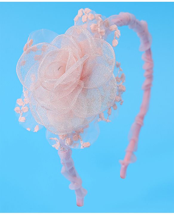 Babyhug Hairband with Floral Applique & Mesh Detailing Free Size - Pink