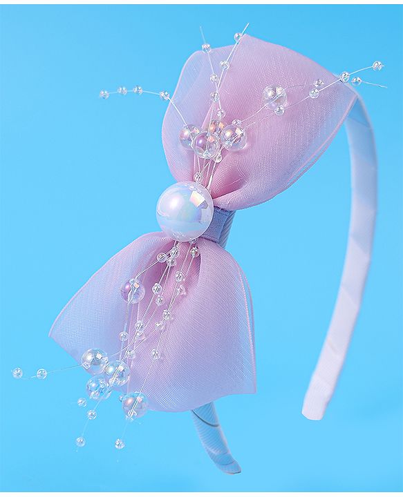 Babyhug Hairband with Bow Applique & Pearl Detailing Free Size - Pink