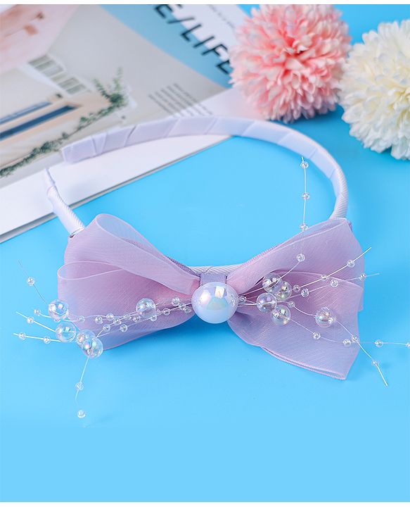 Babyhug Hairband with Bow Applique & Pearl Detailing Free Size - Pink