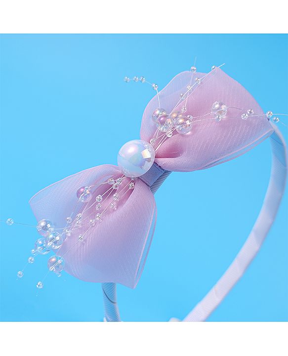 Babyhug Hairband with Bow Applique & Pearl Detailing Free Size - Pink