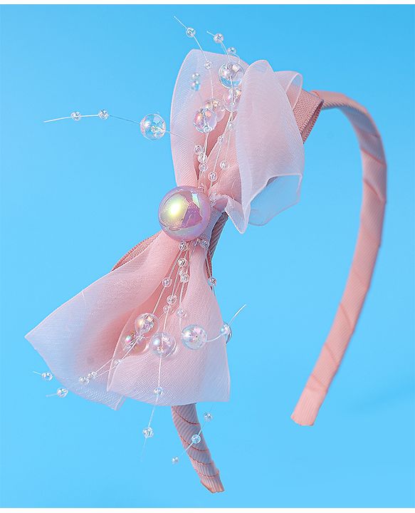 Babyhug Hairband with Bow Applique & Pearl Detailing Free Size - Pink