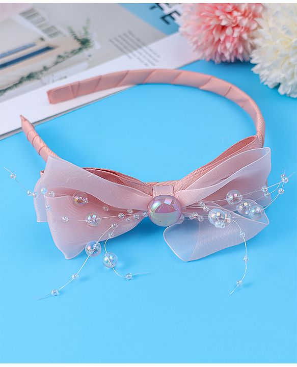 Babyhug Hairband with Bow Applique & Pearl Detailing Free Size - Pink