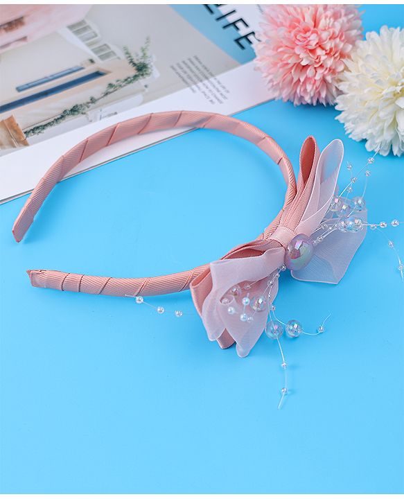 Babyhug Hairband with Bow Applique & Pearl Detailing Free Size - Pink