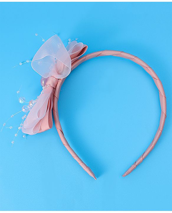 Babyhug Hairband with Bow Applique & Pearl Detailing Free Size - Pink