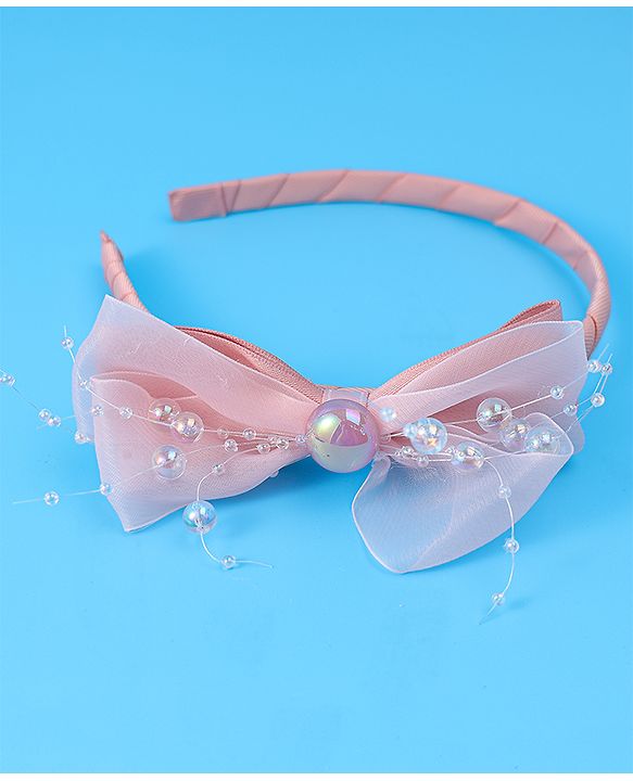 Babyhug Hairband with Bow Applique & Pearl Detailing Free Size - Pink