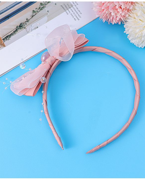 Babyhug Hairband with Bow Applique & Pearl Detailing Free Size - Pink