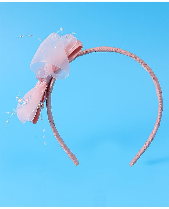 Babyhug Hairband with Bow Applique & Pearl Detailing Free Size - Pink