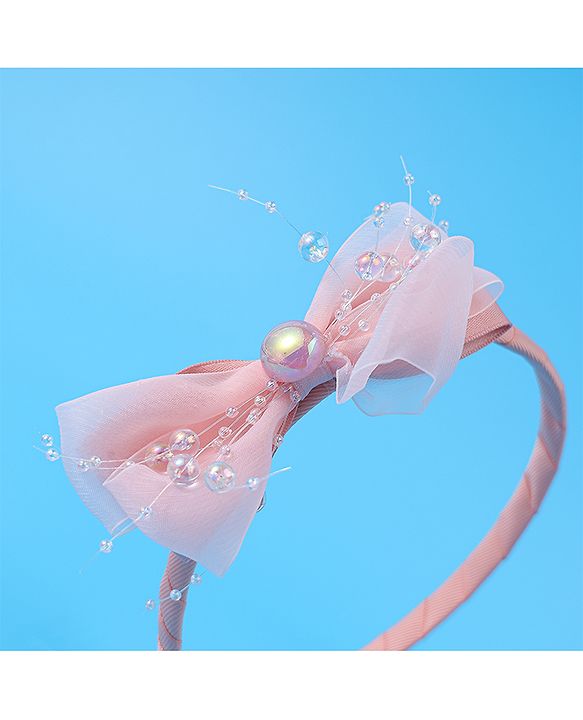 Babyhug Hairband with Bow Applique & Pearl Detailing Free Size - Pink
