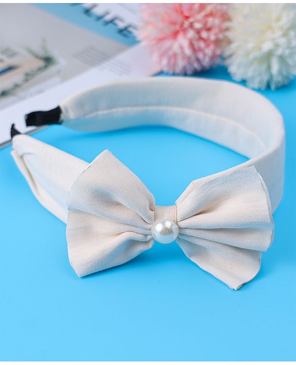 Babyhug Hair Band with Bow & Pearl Applique - Beige