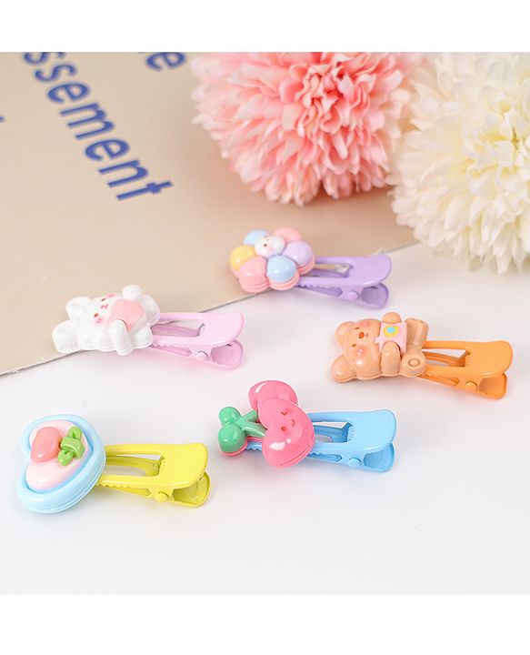 Babyhug Free Size Hair Clips With Floral Animal Applique Pack Of 5 - Multicolour