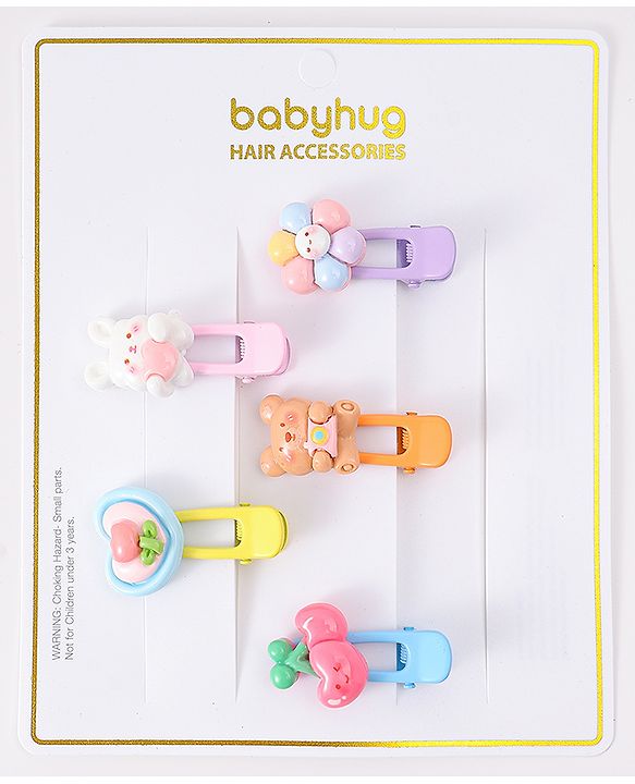 Babyhug Free Size Hair Clips With Floral Animal Applique Pack Of 5 - Multicolour