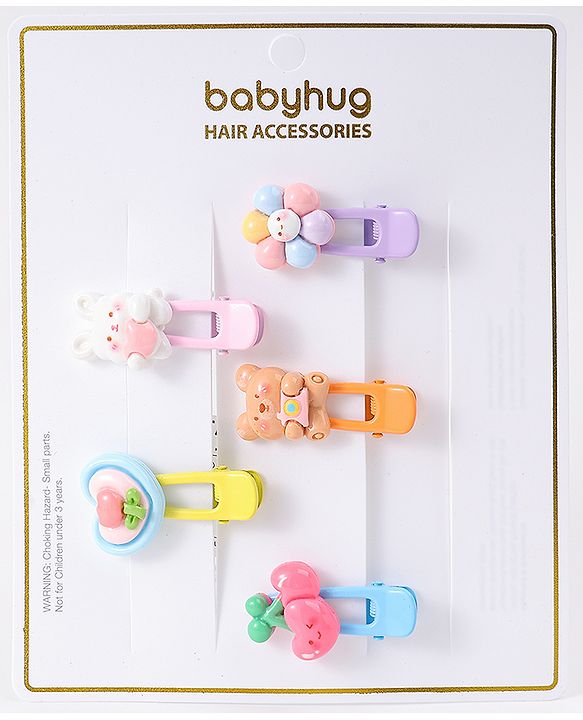 Babyhug Free Size Hair Clips With Floral Animal Applique Pack Of 5 - Multicolour