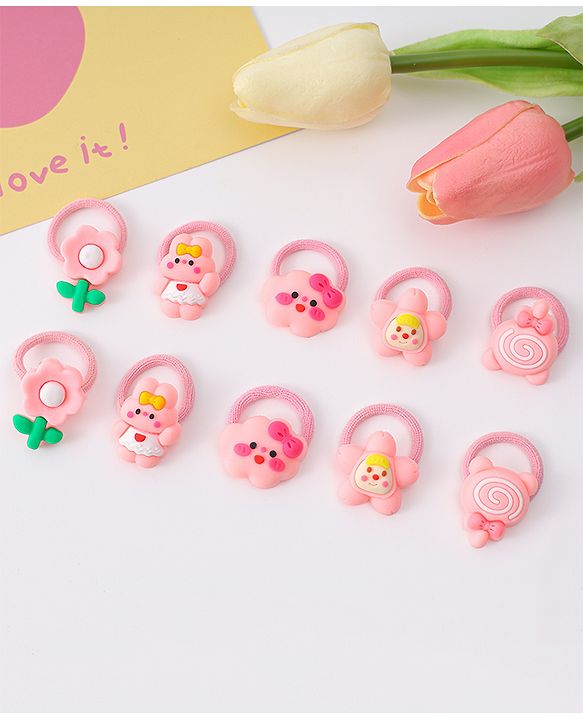 Babyhug Free Size Rubber Bands With Applique Pack Of 10 - Multi Colour