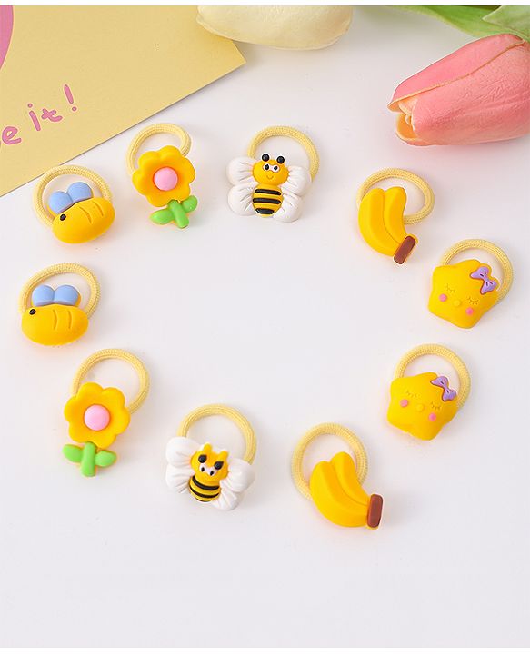 Babyhug Free Size Rubber Bands With Applique Pack Of 10 - Yellow