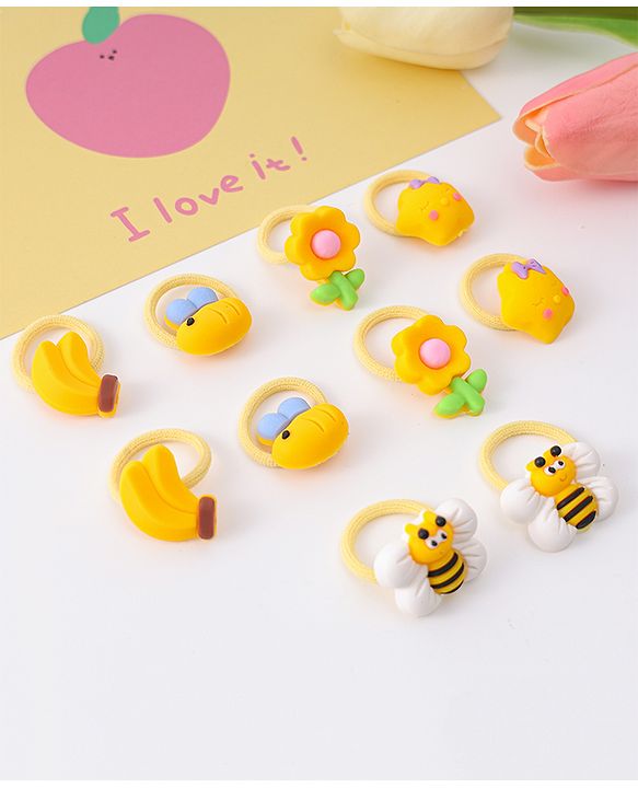 Babyhug Free Size Rubber Bands With Applique Pack Of 10 - Yellow