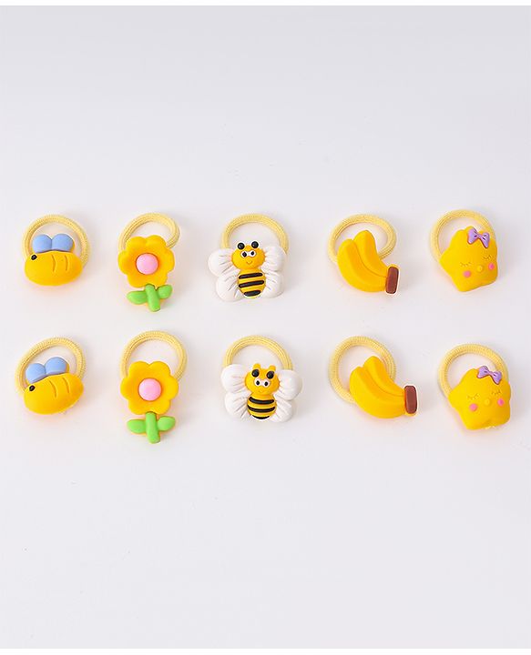 Babyhug Free Size Rubber Bands With Applique Pack Of 10 - Yellow