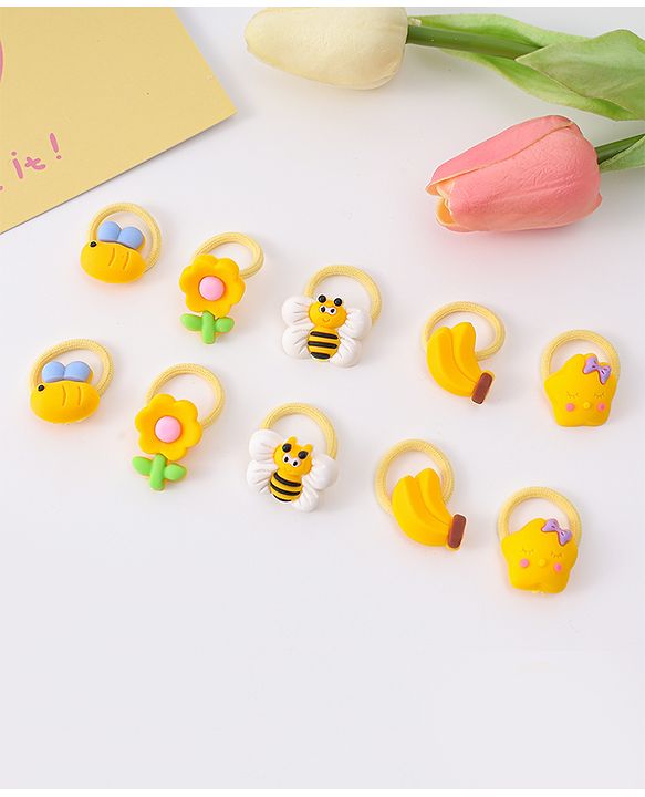 Babyhug Free Size Rubber Bands With Applique Pack Of 10 - Yellow
