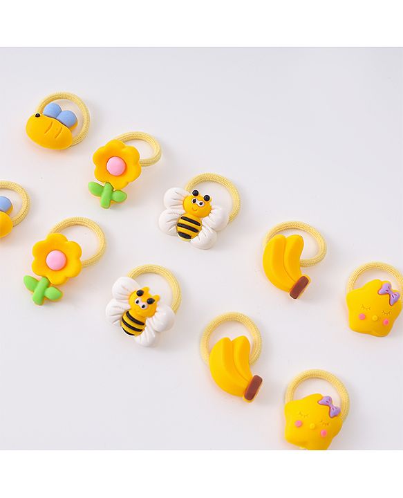 Babyhug Free Size Rubber Bands With Applique Pack Of 10 - Yellow