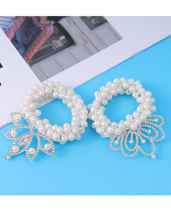 Babyhug Free Size Scrunchies with Pearl & Diamond Detailing Pack of 2 - White