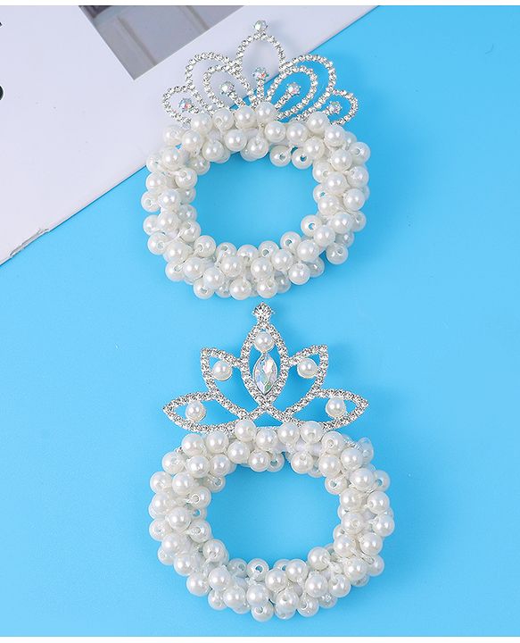 Babyhug Free Size Scrunchies with Pearl & Diamond Detailing Pack of 2 - White