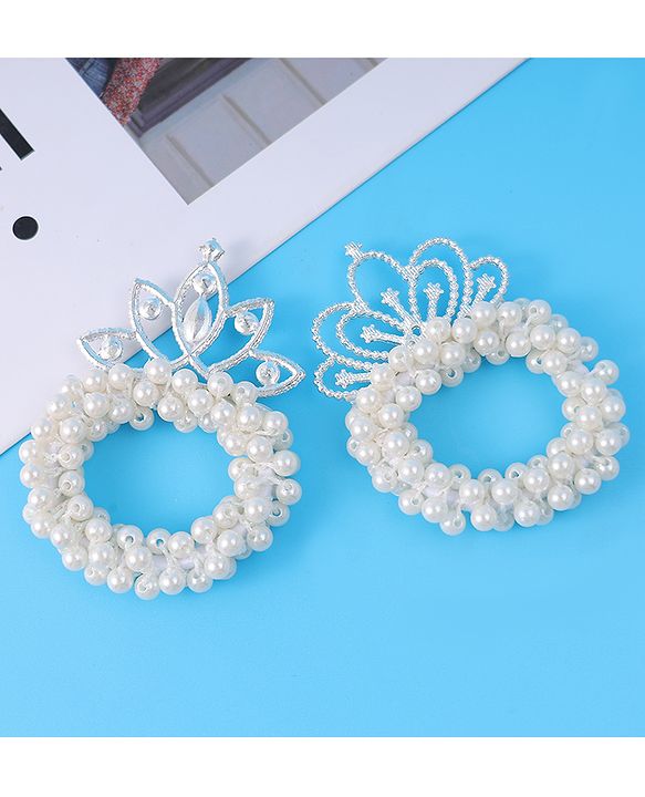 Babyhug Free Size Scrunchies with Pearl & Diamond Detailing Pack of 2 - White