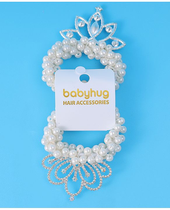 Babyhug Free Size Scrunchies with Pearl & Diamond Detailing Pack of 2 - White