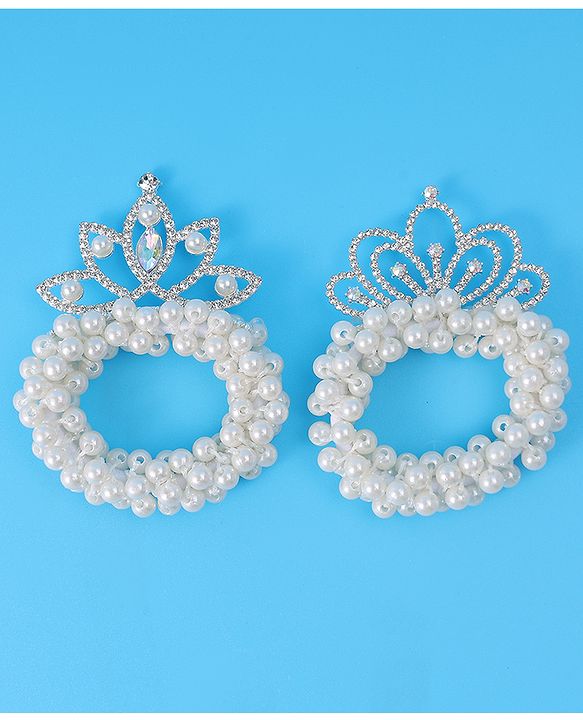 Babyhug Free Size Scrunchies with Pearl & Diamond Detailing Pack of 2 - White
