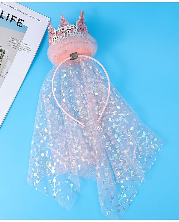 Babyhug Free Size Hair Band With Happy Birthday Applique - Pink