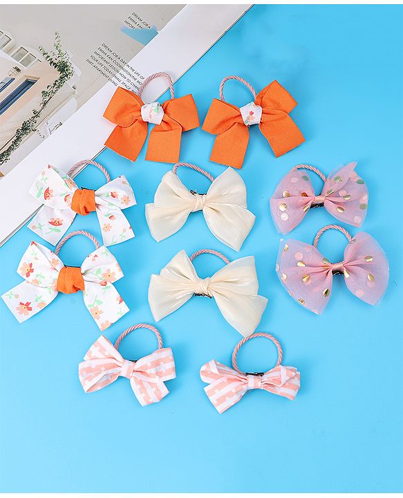 Babyhug Rubber Bands with Bow Applique Pack of 10 - Orange & White