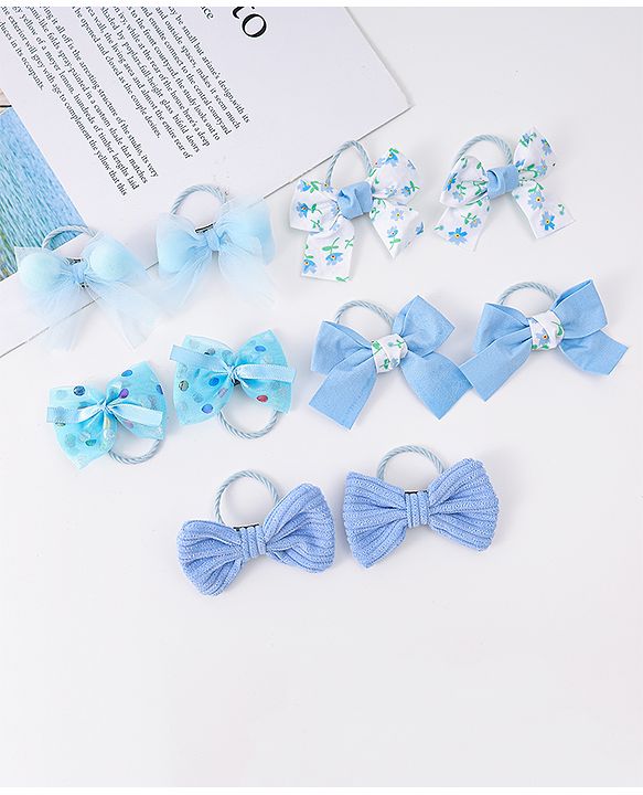 Babyhug Rubber Bands with Bow Applique Pack of 10 - Blue & White