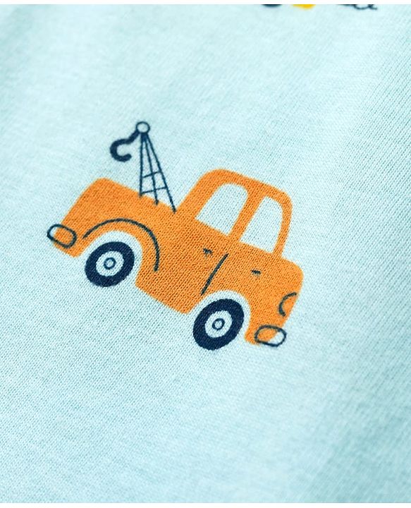 Babyhug Cotton Knit Half Sleeves Co-ords Shorts Night Suit With Vehicle Print - Light Blue