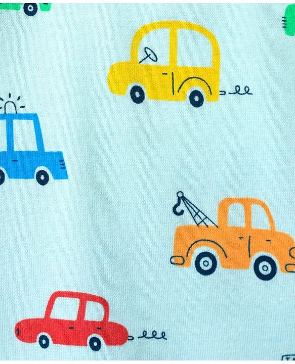 Babyhug Cotton Knit Half Sleeves Co-ords Shorts Night Suit With Vehicle Print - Light Blue