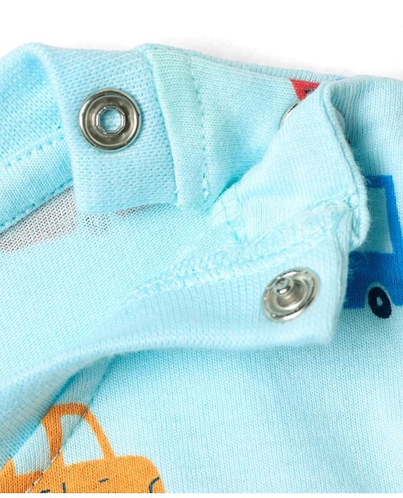 Babyhug Cotton Knit Half Sleeves Co-ords Shorts Night Suit With Vehicle Print - Light Blue