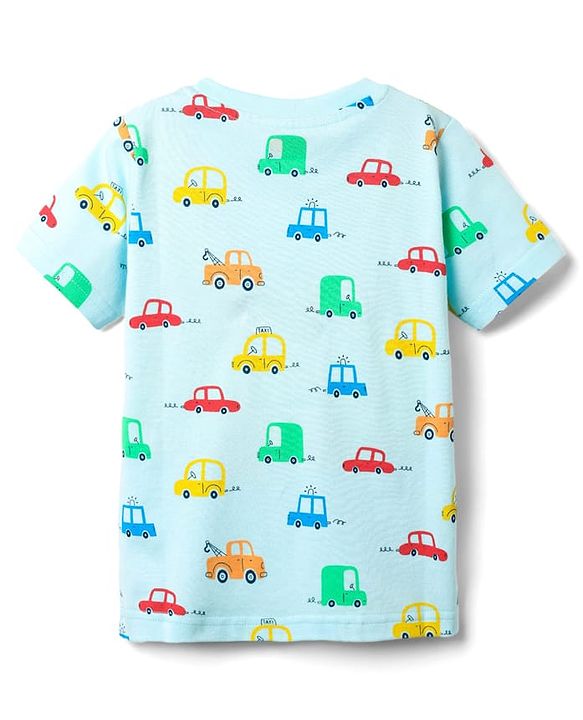 Babyhug Cotton Knit Half Sleeves Co-ords Shorts Night Suit With Vehicle Print - Light Blue