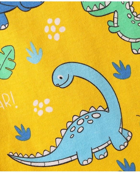Babyhug Cotton Knit Half Sleeves Shorts Co-Ord Night Suit With Dino Print - Yellow