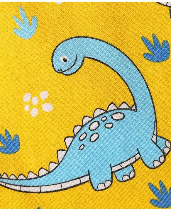 Babyhug Cotton Knit Half Sleeves Shorts Co-Ord Night Suit With Dino Print - Yellow