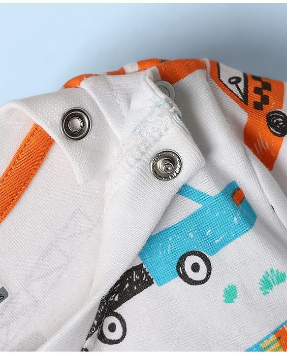 Babyhug Cotton Knit Half Sleeves Co-ords Shorts Night Suit With Vehicle Print - White
