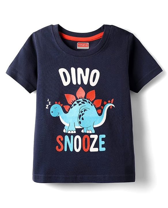 Babyhug Cotton Knit Half Sleeves Shorts Night Suit With Dino Print - Navy Blue