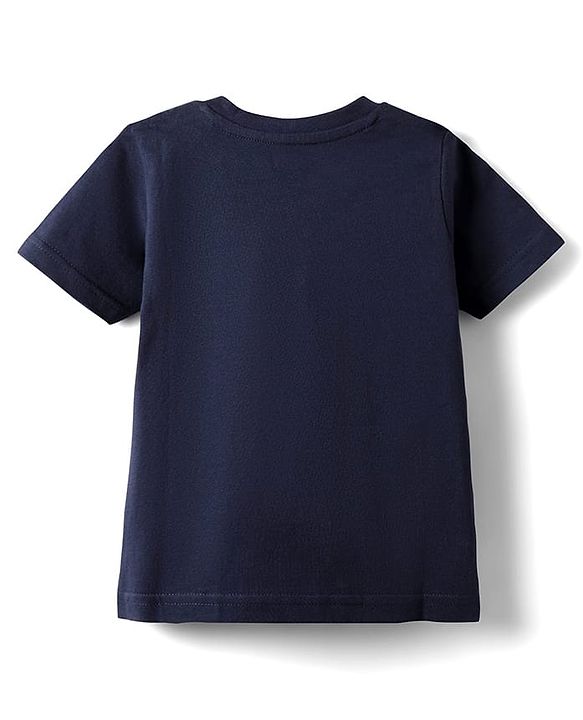 Babyhug Cotton Knit Half Sleeves Shorts Night Suit With Dino Print - Navy Blue