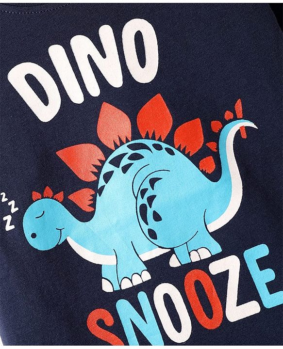 Babyhug Cotton Knit Half Sleeves Shorts Night Suit With Dino Print - Navy Blue