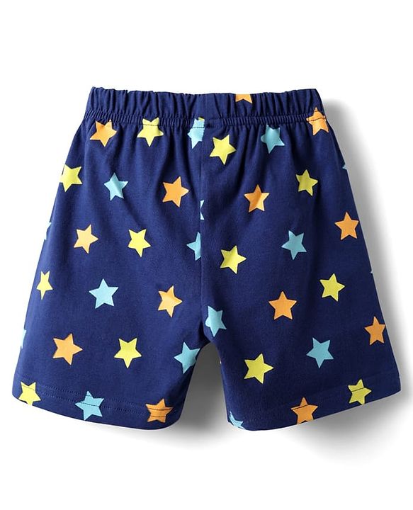 Babyhug Cotton Knit Half Sleeves Shorts Night Suit With Monsters Print - Navy Blue