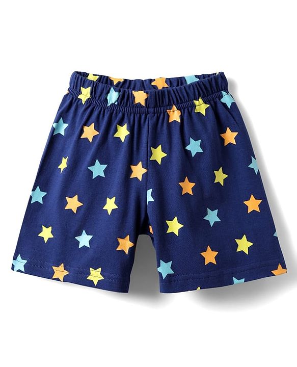 Babyhug Cotton Knit Half Sleeves Shorts Night Suit With Monsters Print - Navy Blue