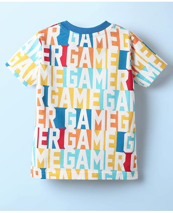 Babyhug Cotton Knit Half Sleeves Co-ords Shorts Night Suit With Gamer Text Print - Multicolor