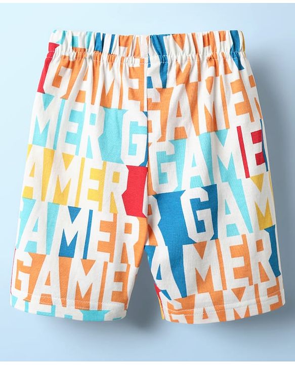 Babyhug Cotton Knit Half Sleeves Co-ords Shorts Night Suit With Gamer Text Print - Multicolor