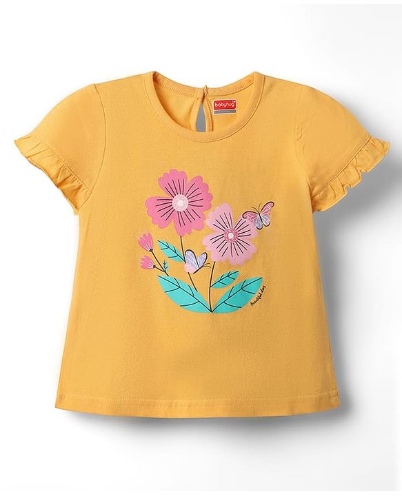 Babyhug Cotton Knit Half Sleeves  Shorts Night Suit With Floral Print - Yellow