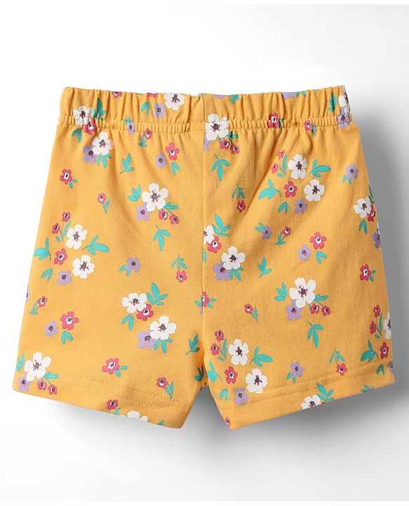 Babyhug Cotton Knit Half Sleeves  Shorts Night Suit With Floral Print - Yellow