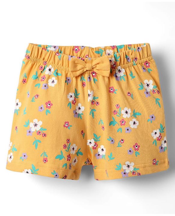 Babyhug Cotton Knit Half Sleeves  Shorts Night Suit With Floral Print - Yellow