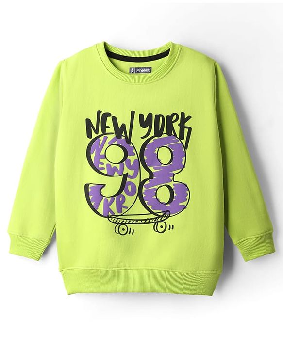 Pine Kids Cotton Knit Full Sleeves Sweatshirt With Text Print - Light Green