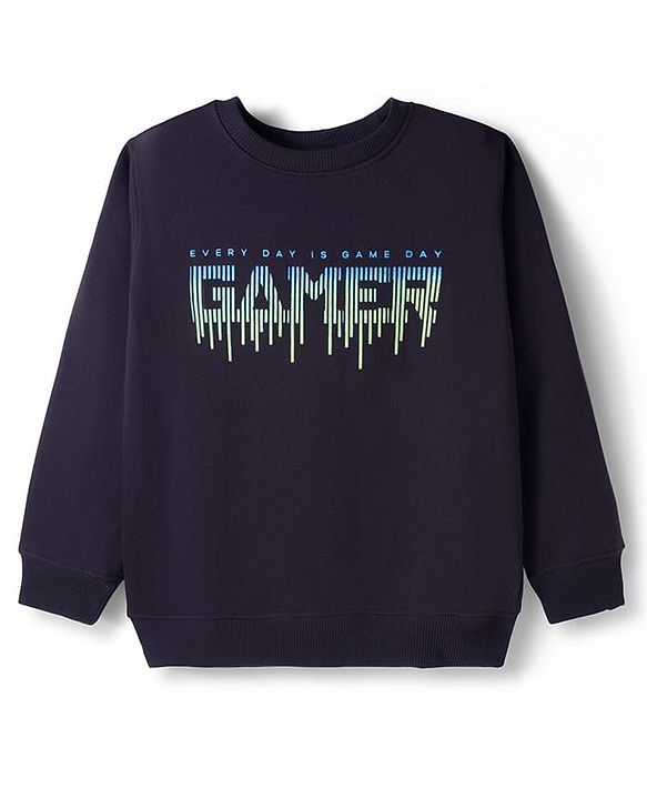 Pine Kids Knit Full Sleeves Sweatshirt With Gamer Print - Black
