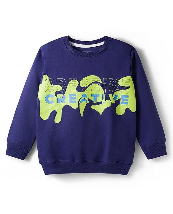 Pine Kids Knit Full Sleeves Sweatshirt With Creative Print - Navy Blue